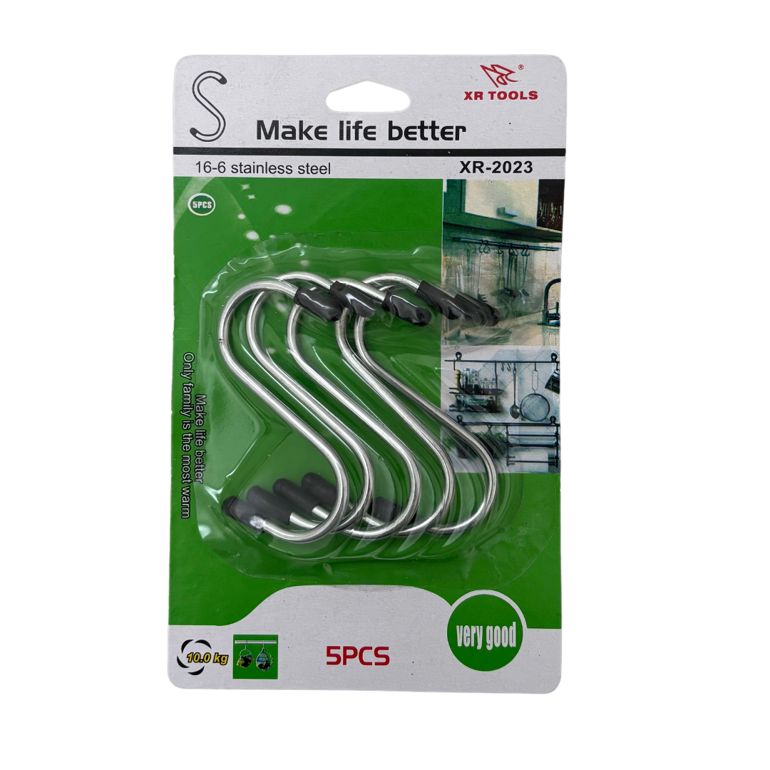 Stainless Steel S-Hooks – Heavy-Duty Hanging Hooks - 5 Pack - 10kg